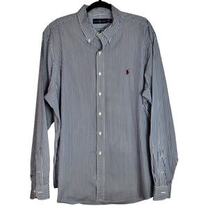Ralph Lauren 100% Cotton Navy and White Striped Button Down XXL Shirt